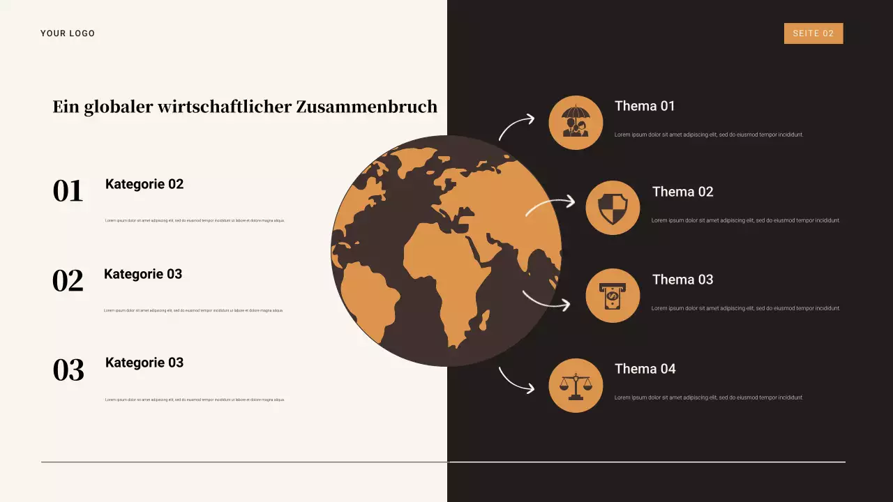 Braune und orangefarbene Vintage-Präsentation zur Weltwirtschaftskrise von 1929