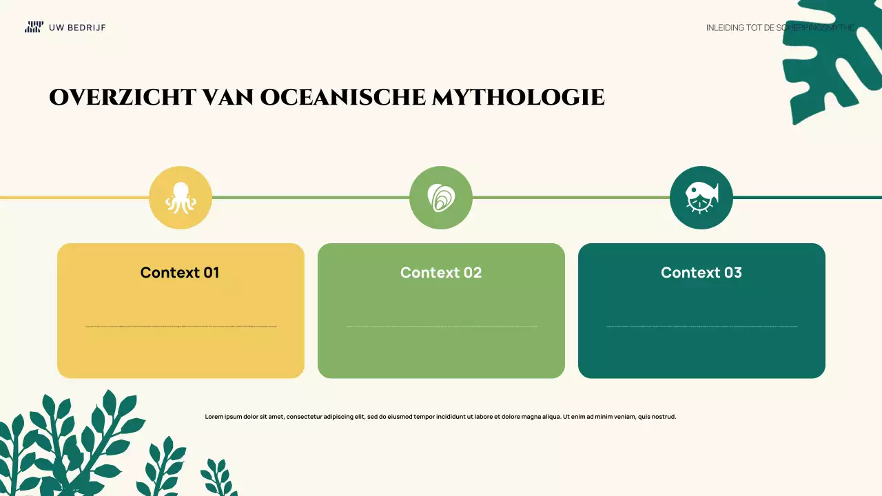 Kleurrijke illustratieve inleiding scheppingsmythe presentatie