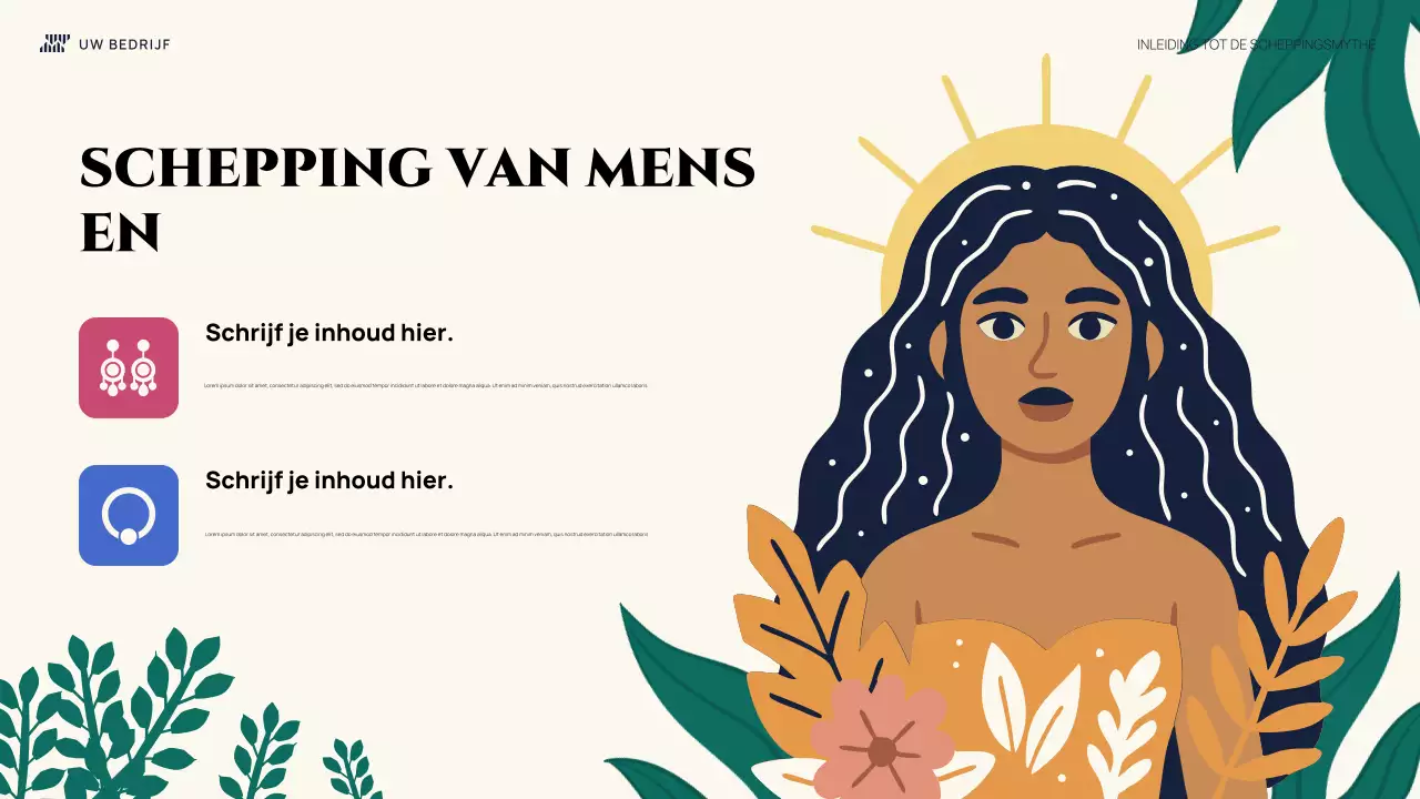 Kleurrijke illustratieve inleiding scheppingsmythe presentatie