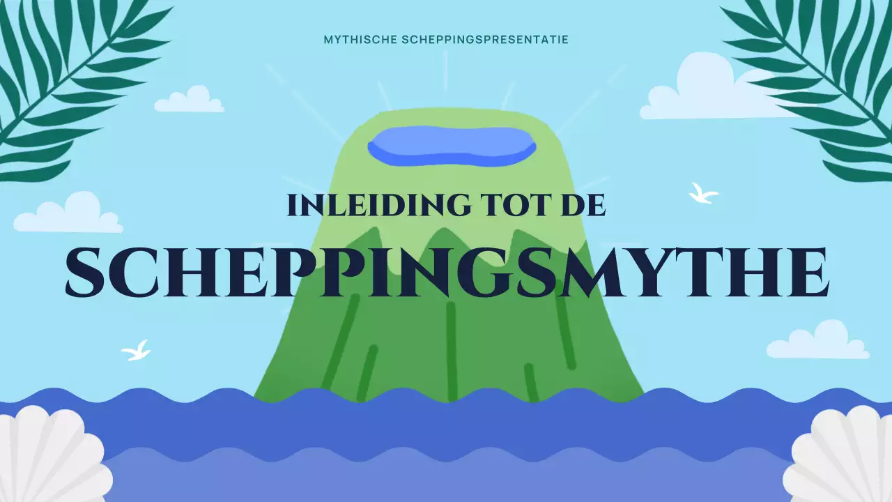 Kleurrijke illustratieve inleiding scheppingsmythe presentatie