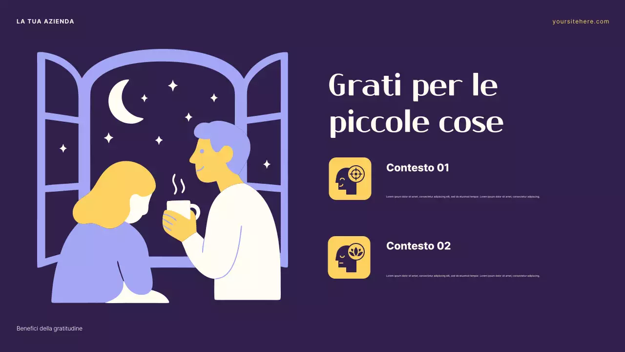 Presentazione sul potere della gratitudine: estetica viola e arancione