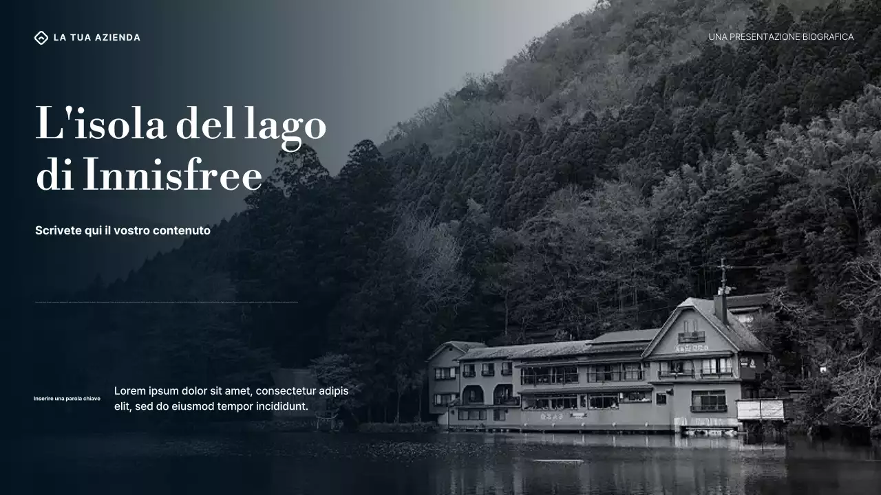 Presentazione della biografia di William Butler Yeats con sfumatura viola, blu e crema