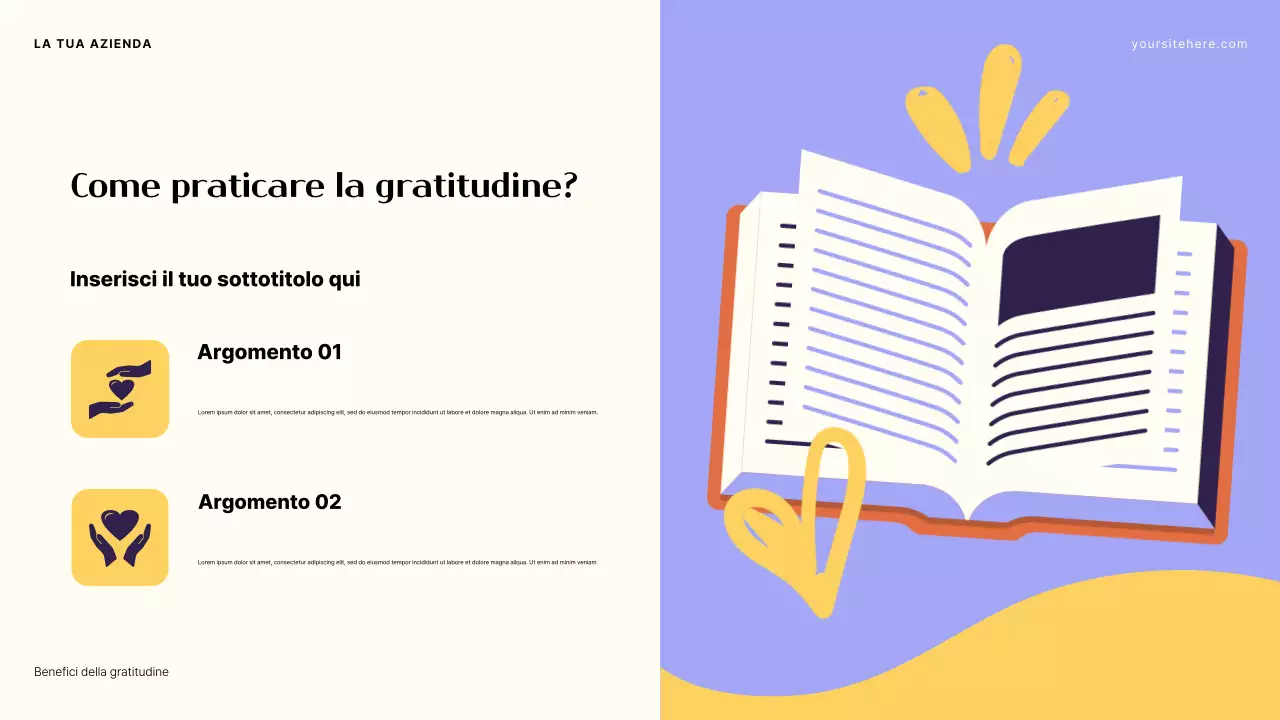 Presentazione sul potere della gratitudine: estetica viola e arancione