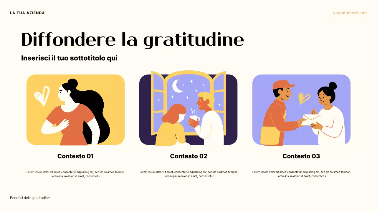 Presentazione sul potere della gratitudine: estetica viola e arancione