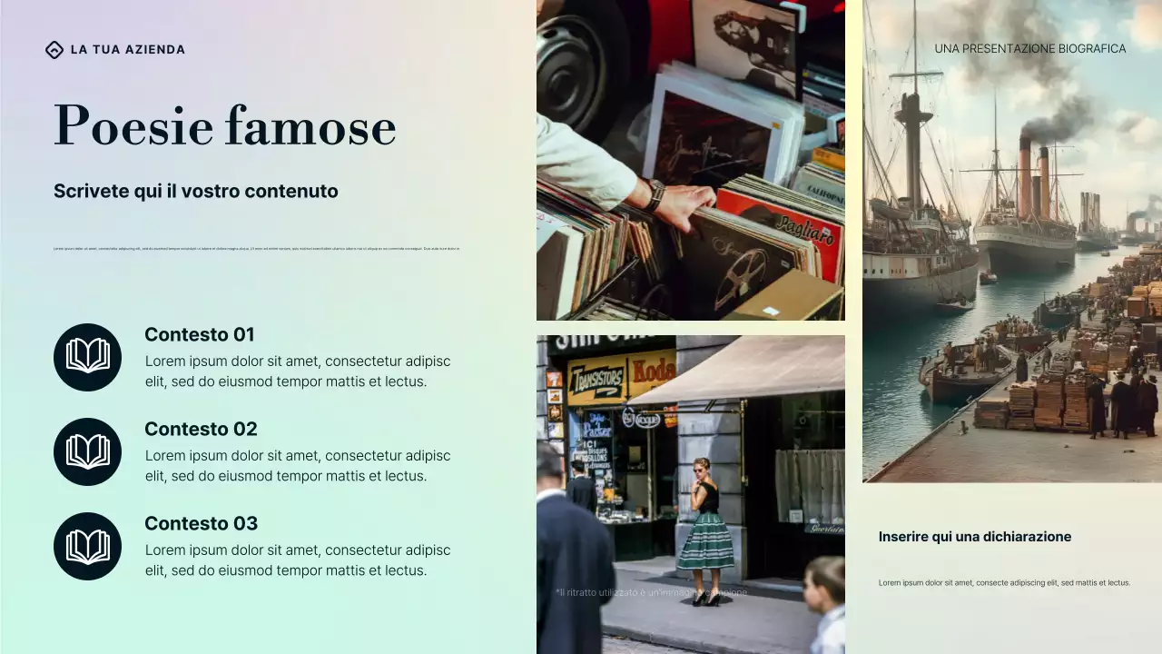 Presentazione della biografia di William Butler Yeats con sfumatura viola, blu e crema