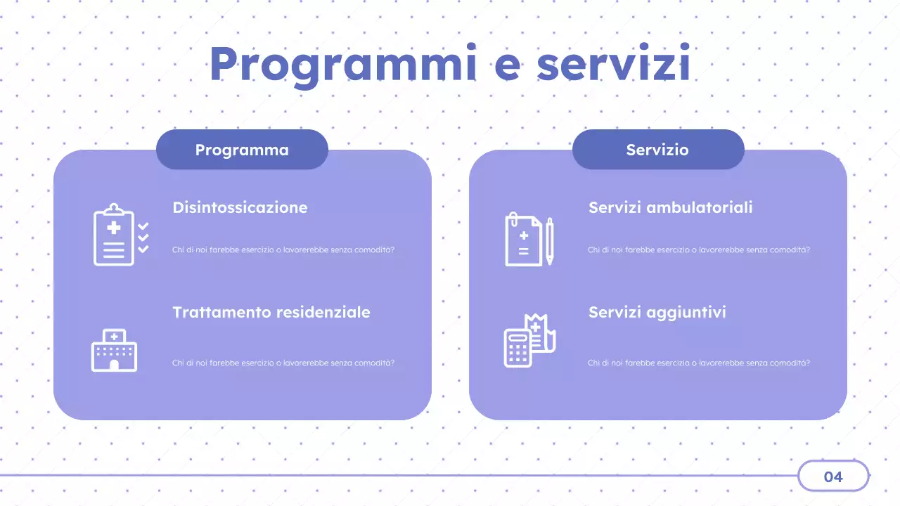 Presentazione dei centri di trattamento minimo viola