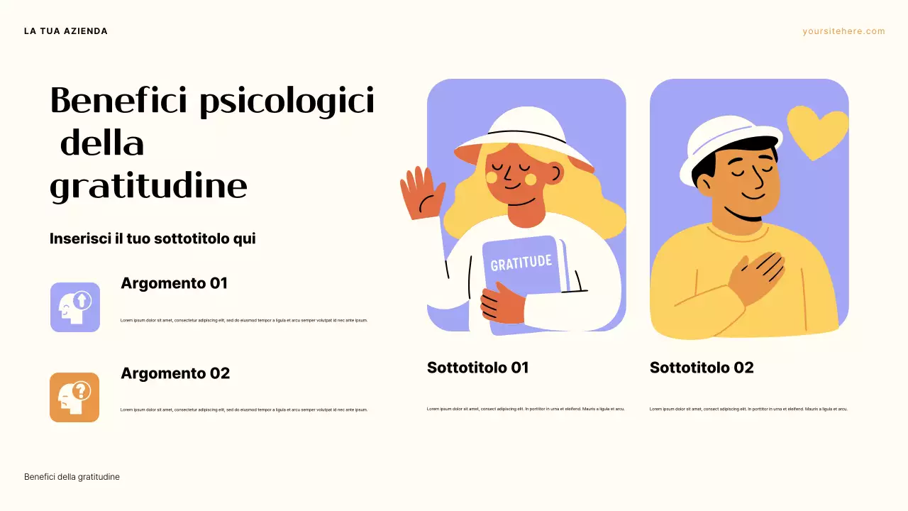 Presentazione sul potere della gratitudine: estetica viola e arancione