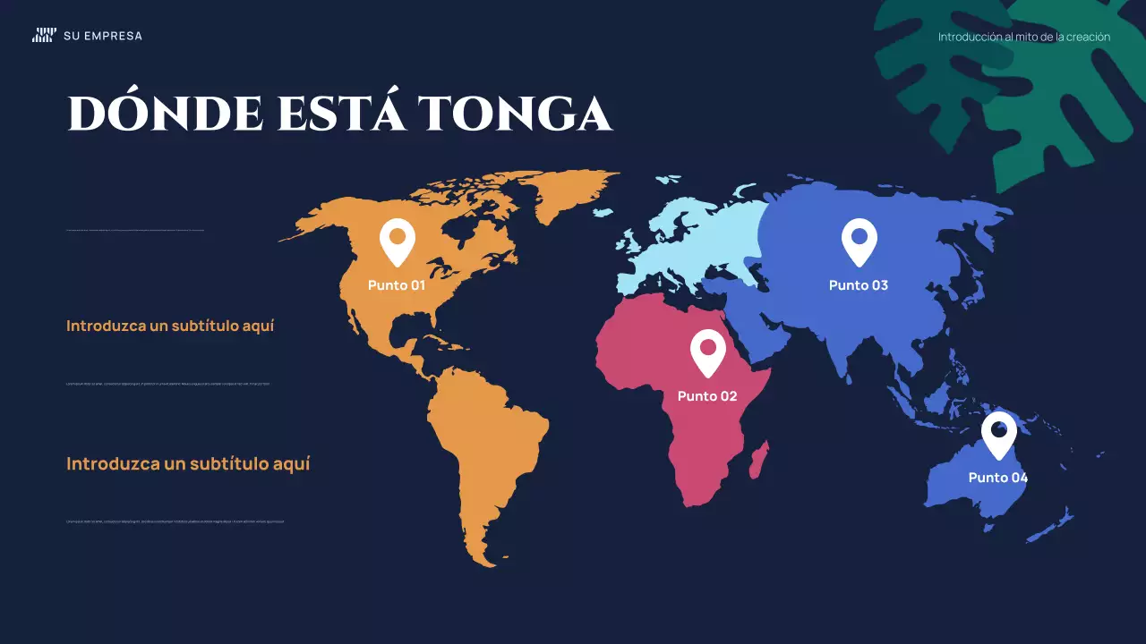 Presentación ilustrativa colorida del mito de la creación