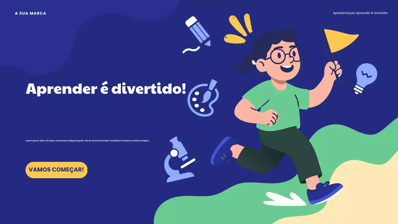 Apresentação sobre a aprendizagem lúdica e divertida em azul