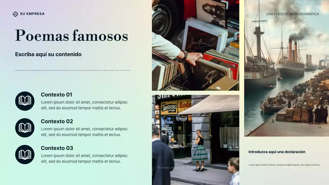 Presentación de la biografía de William Butler Yeats en degradado púrpura, azul y crema