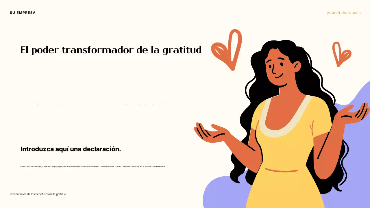 Presentación sobre el poder de la gratitud en tonos morado y naranja