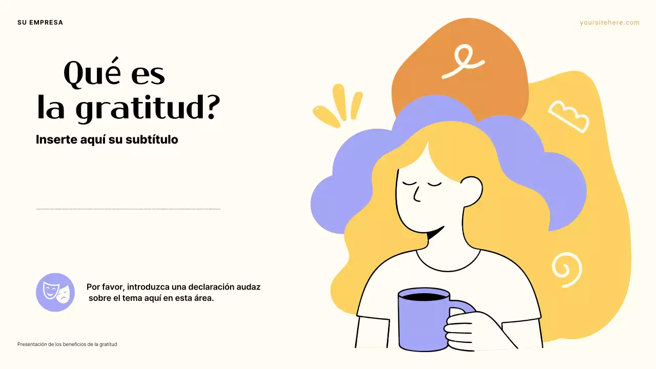 Presentación sobre el poder de la gratitud en tonos morado y naranja