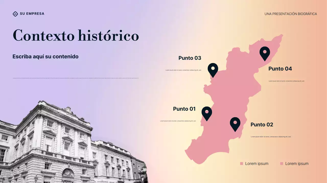 Presentación de la biografía de William Butler Yeats en degradado púrpura, azul y crema