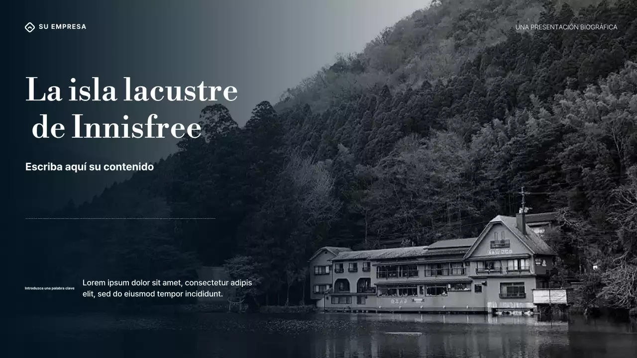 Presentación de la biografía de William Butler Yeats en degradado púrpura, azul y crema