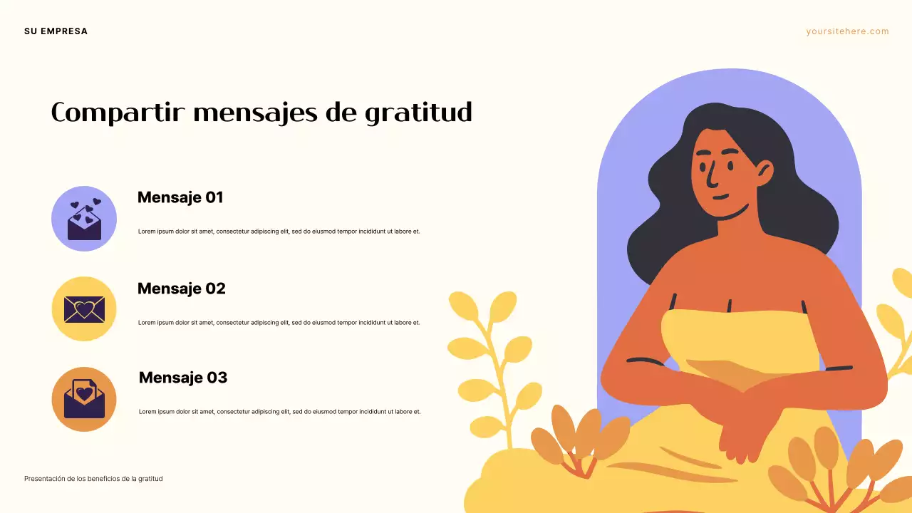 Presentación sobre el poder de la gratitud en tonos morado y naranja