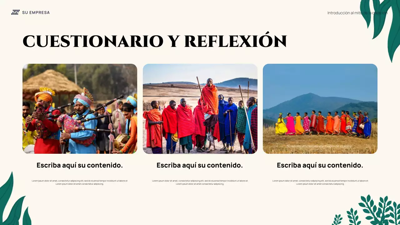 Presentación ilustrativa colorida del mito de la creación