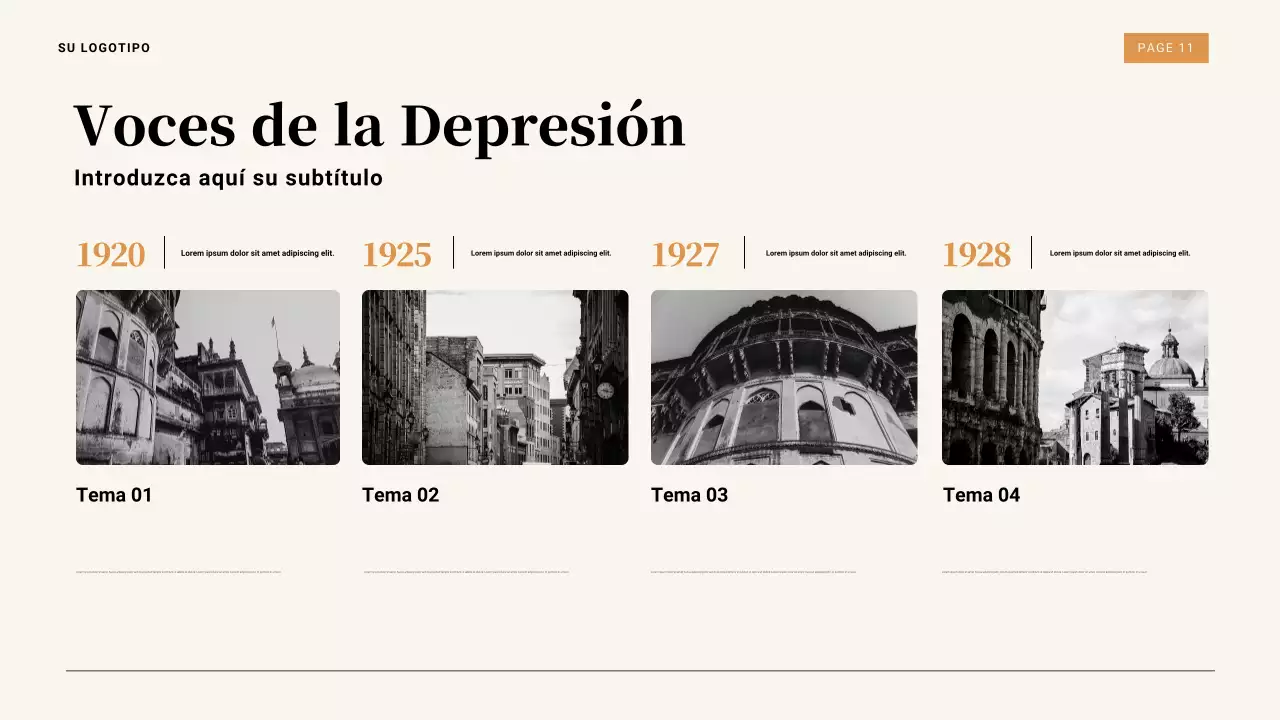 Presentación de la Gran Depresión de 1929 en marrón y naranja vintage