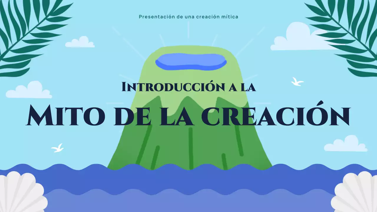 Presentación ilustrativa colorida del mito de la creación