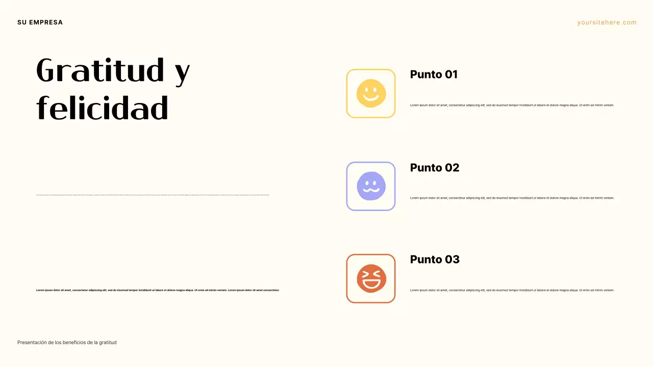 Presentación sobre el poder de la gratitud en tonos morado y naranja