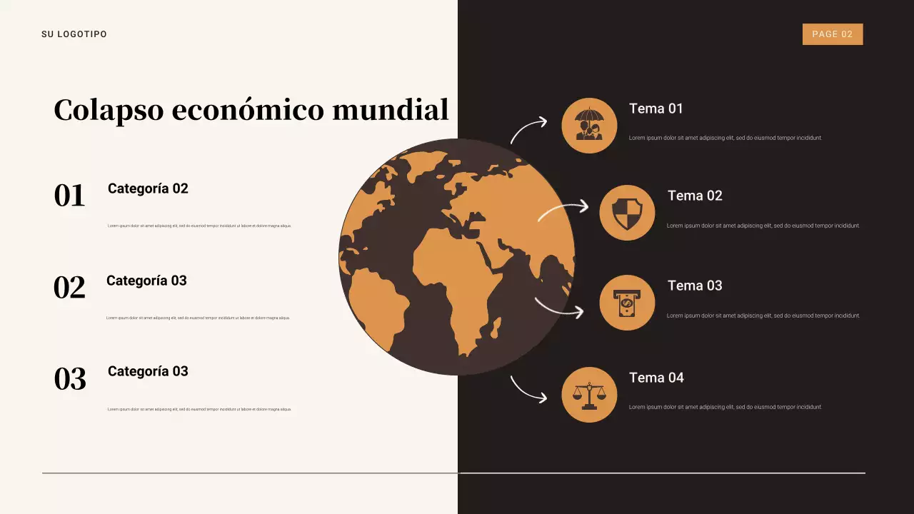 Presentación de la Gran Depresión de 1929 en marrón y naranja vintage