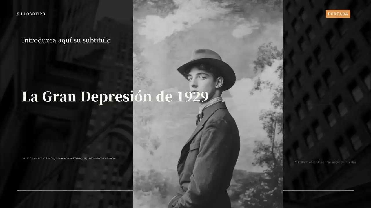 Presentación de la Gran Depresión de 1929 en marrón y naranja vintage