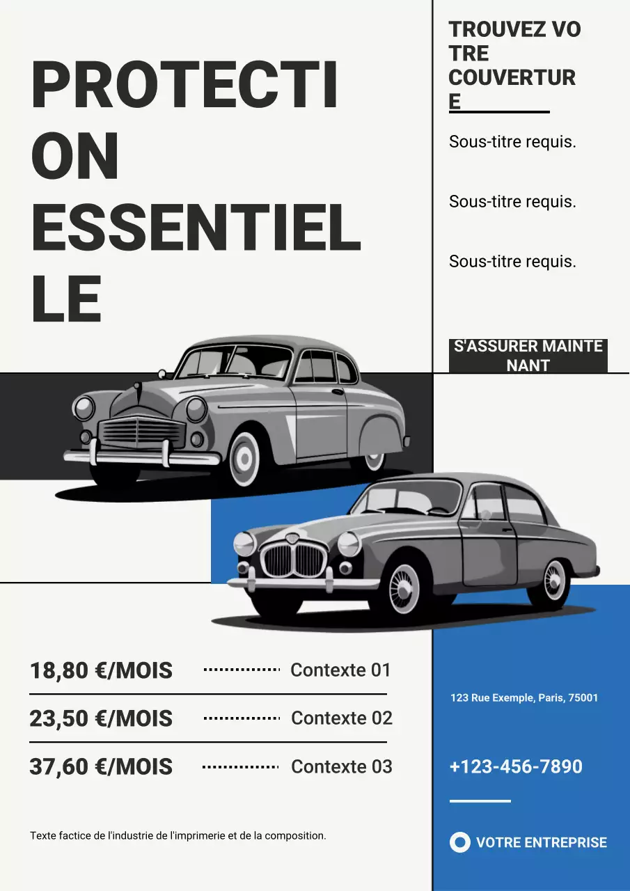 publicité d'assurance pour une voiture ancienne bleue