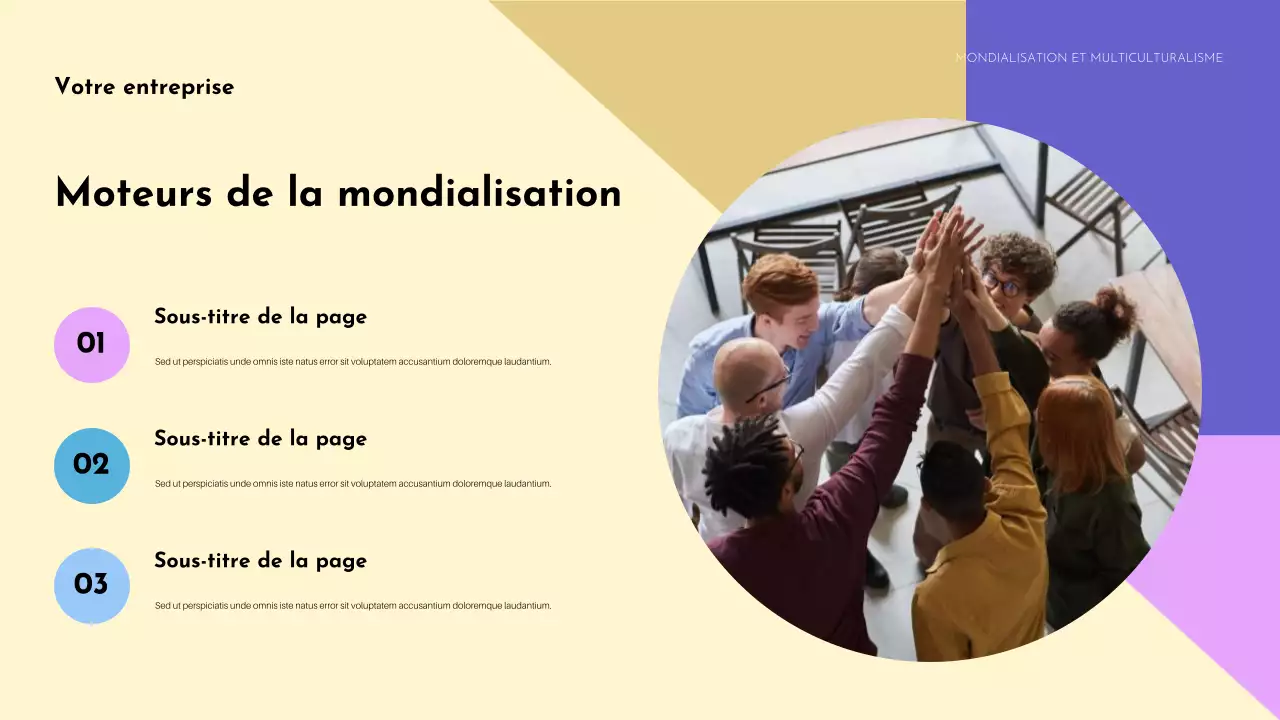 Présentation colorée de l'annonce de la diversité culturelle