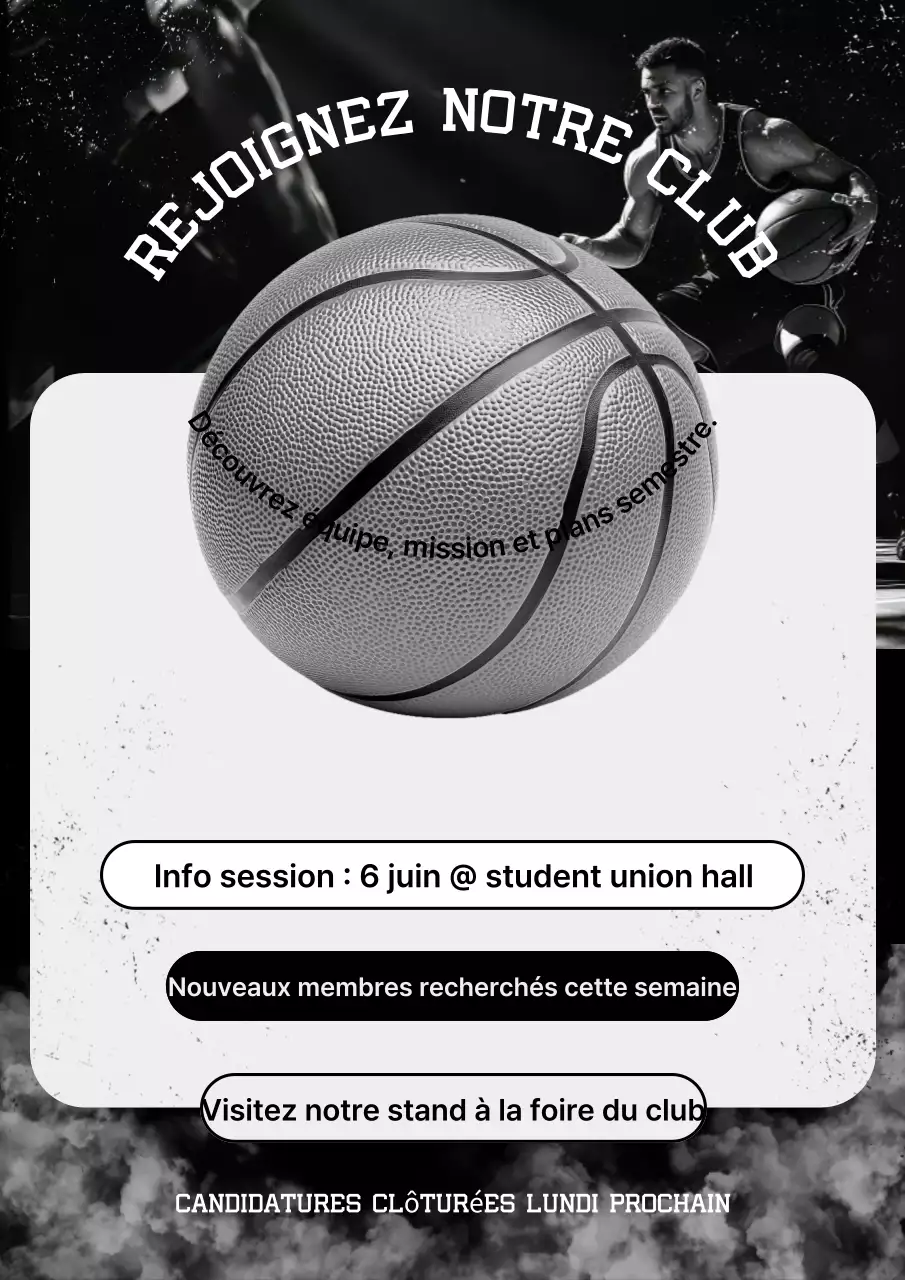 Affiche de recrutement de basket-ball moderne noire
