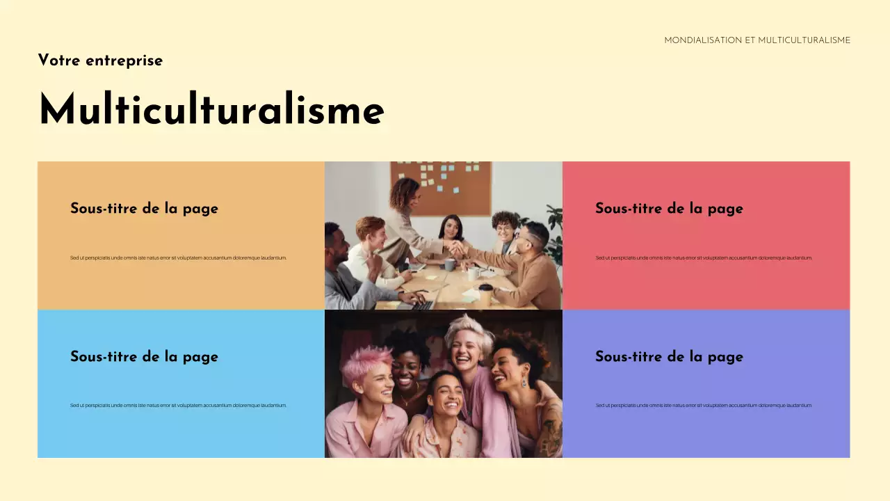 Présentation colorée de l'annonce de la diversité culturelle