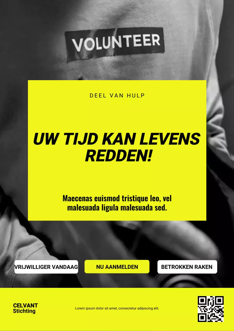 Geel vetgedrukte vrijwilligerspromotie-webposter