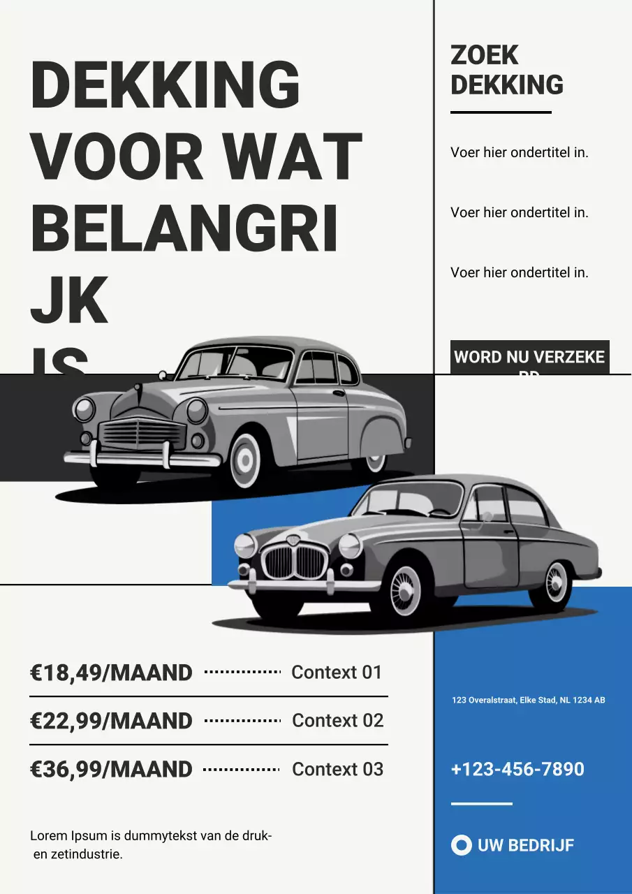 blauwe advertentie voor oldtimerverzekering