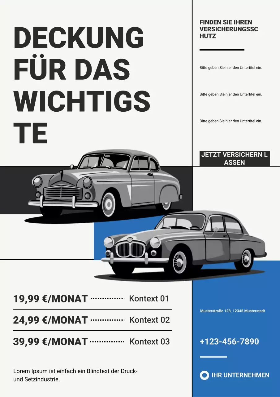 blaue Oldtimer-Versicherungsanzeige