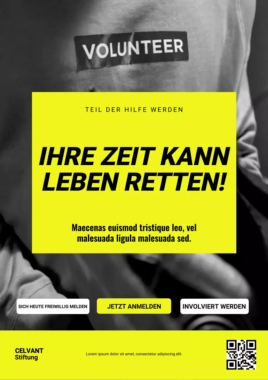 Gelbes, fettes Web-Poster zur Freiwilligenförderung