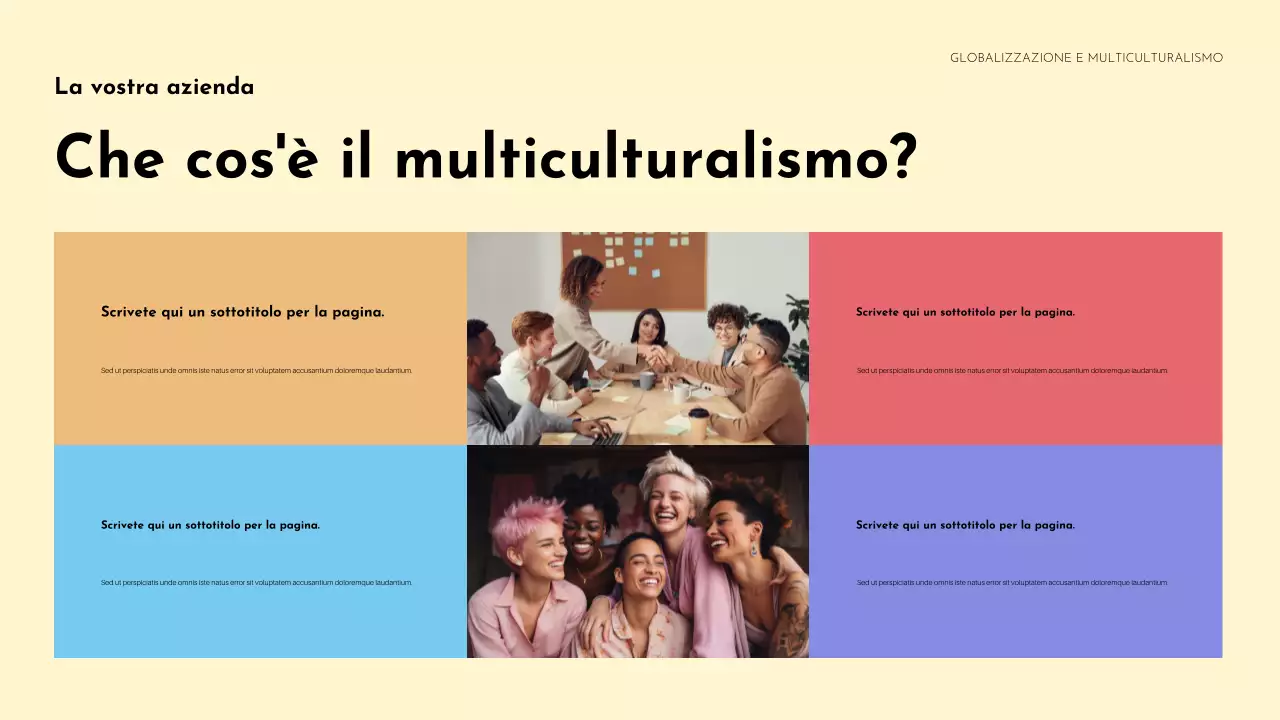 Presentazione dell'annuncio sulla diversità culturale colorata