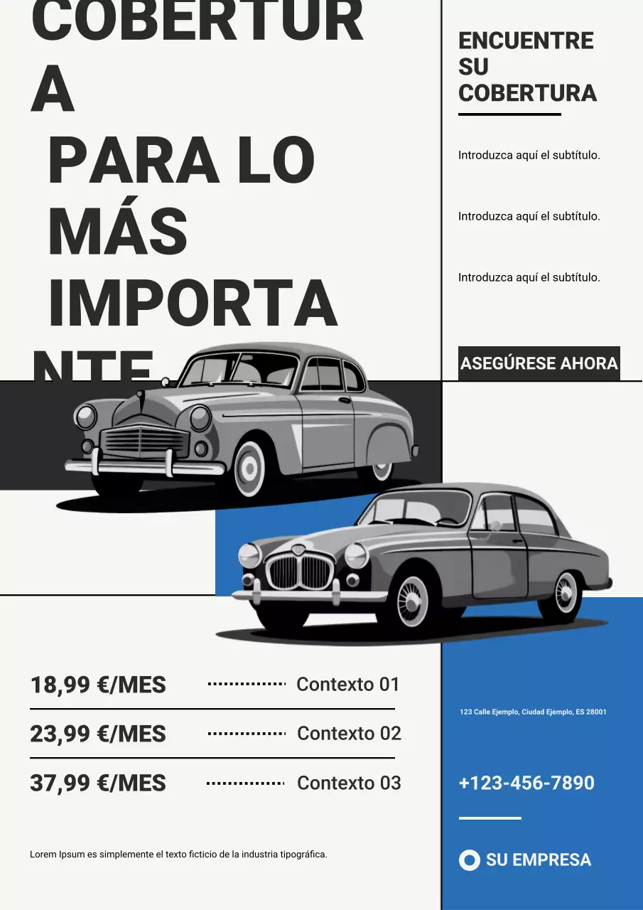 Anuncio de seguro de coche clásico azul