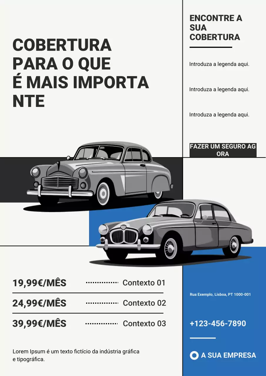anúncio de seguro de carro antigo azul