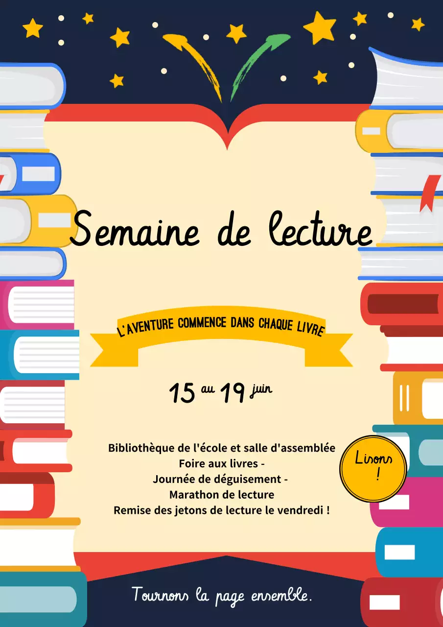 Affiche colorée d'annonce d'événement de lecture rétro