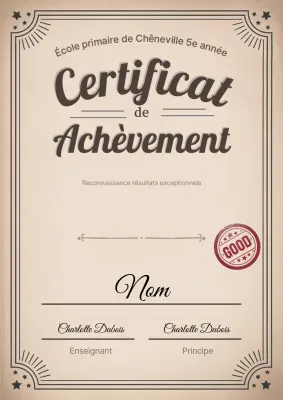 Document d'achèvement du certificat vintage beige