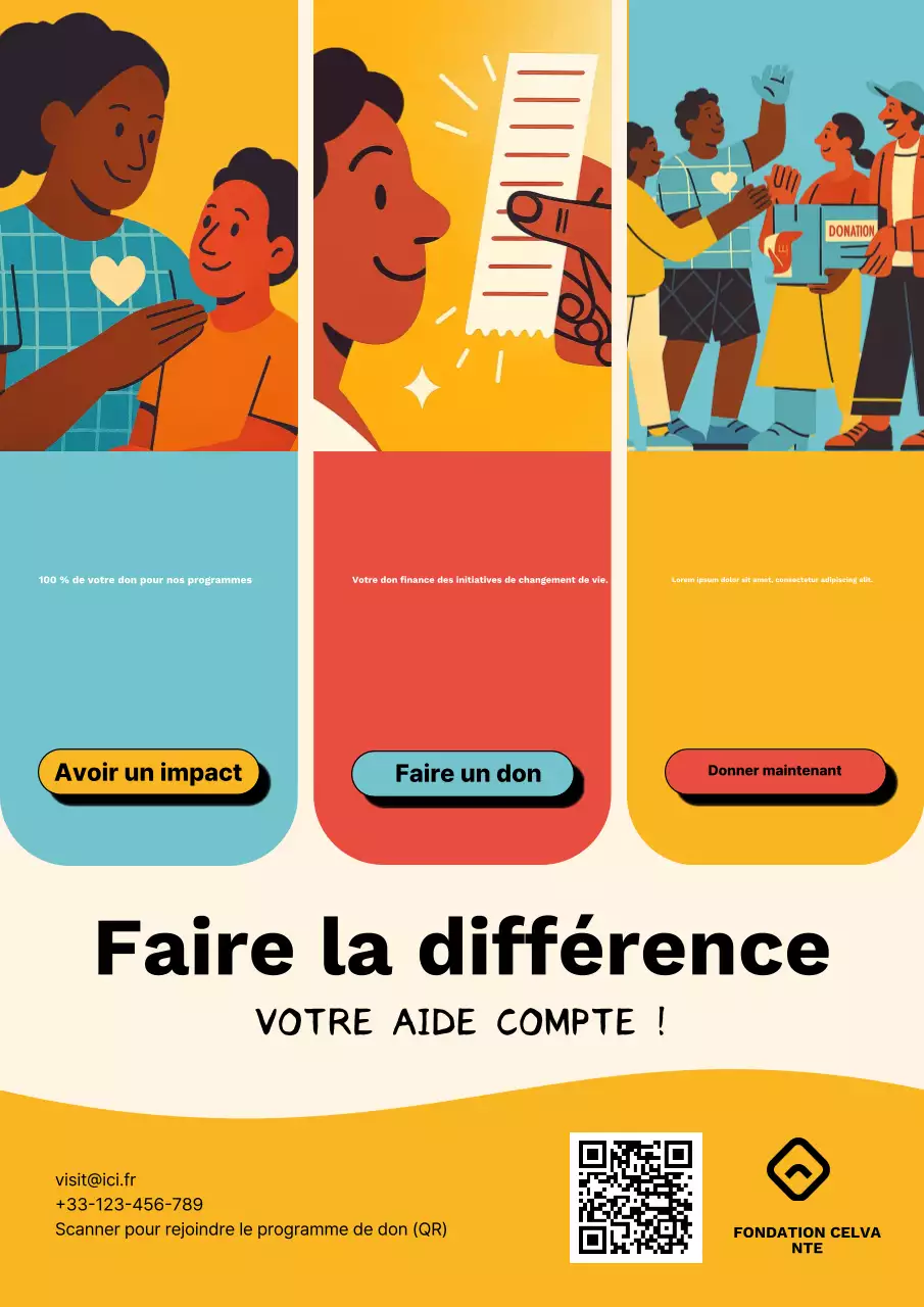 Affiche colorée et moderne de promotion des dons
