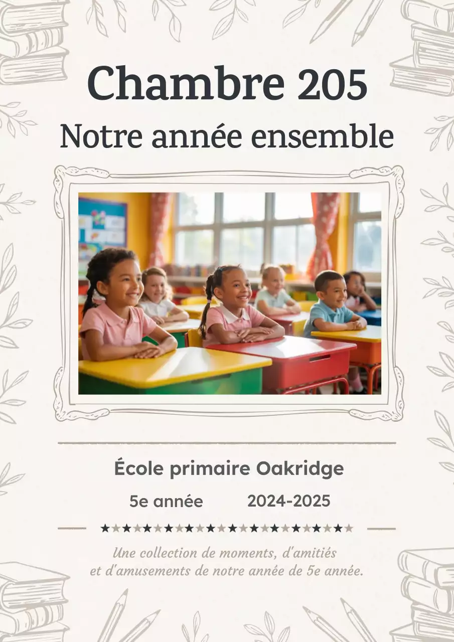 Livre d'histoires beige illustré pour la classe