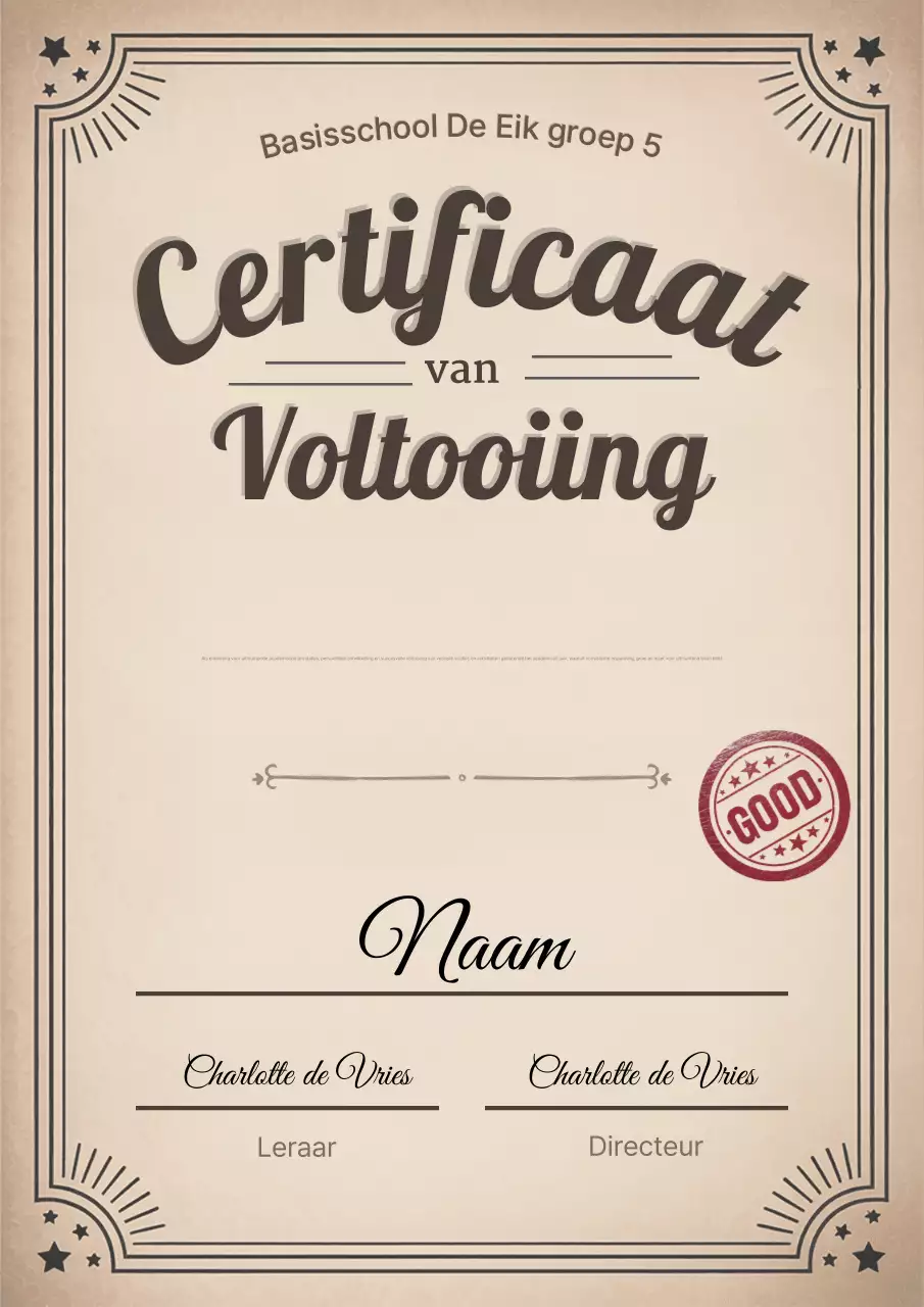Beige Vintage Certificaat Voltooiingsdocument