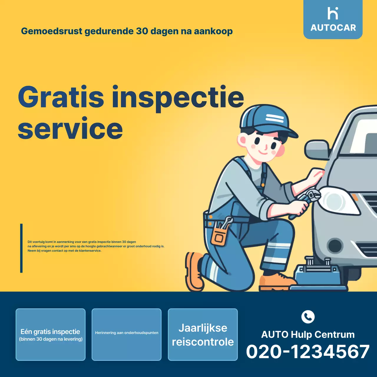 Gele schone auto-advertentie