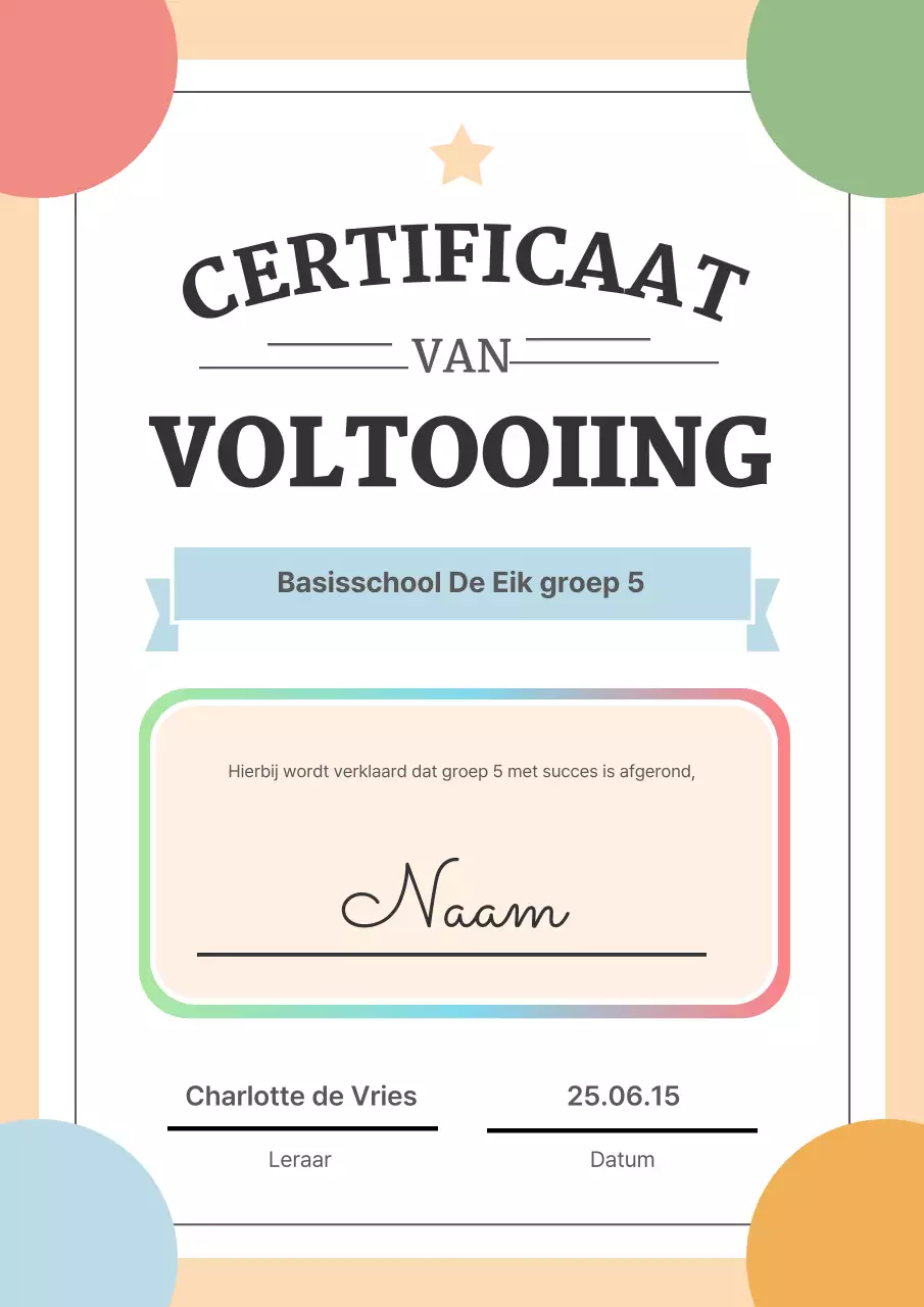 Kleurrijk en helder onderwijscertificaat voltooid