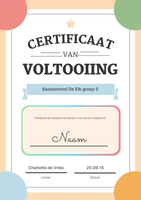 Kleurrijk en helder onderwijscertificaat voltooid