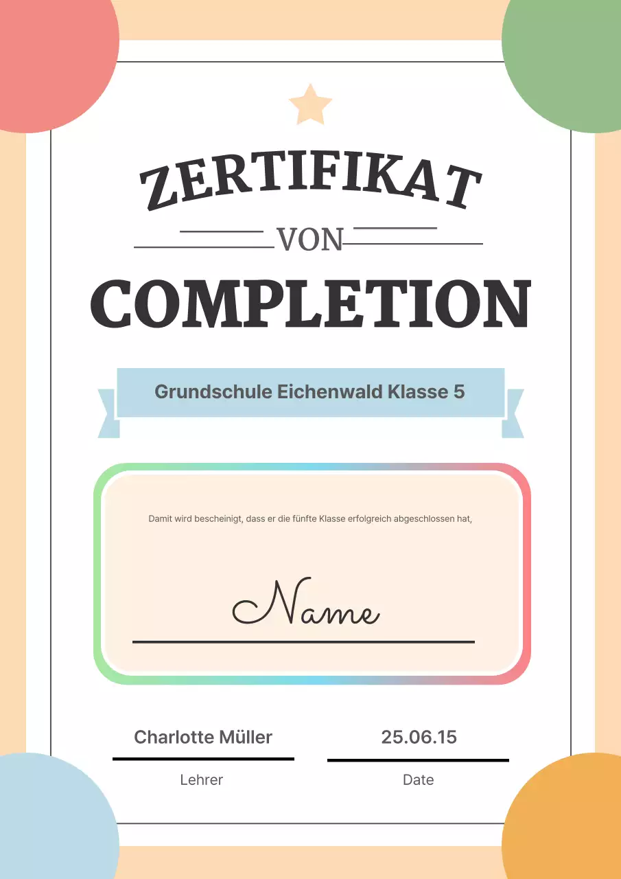Farbenfrohes, helles Bildungszertifikat zum Abschluss