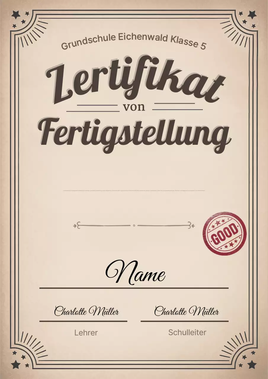 Beiges Vintage-Zertifikat-Abschlussdokument