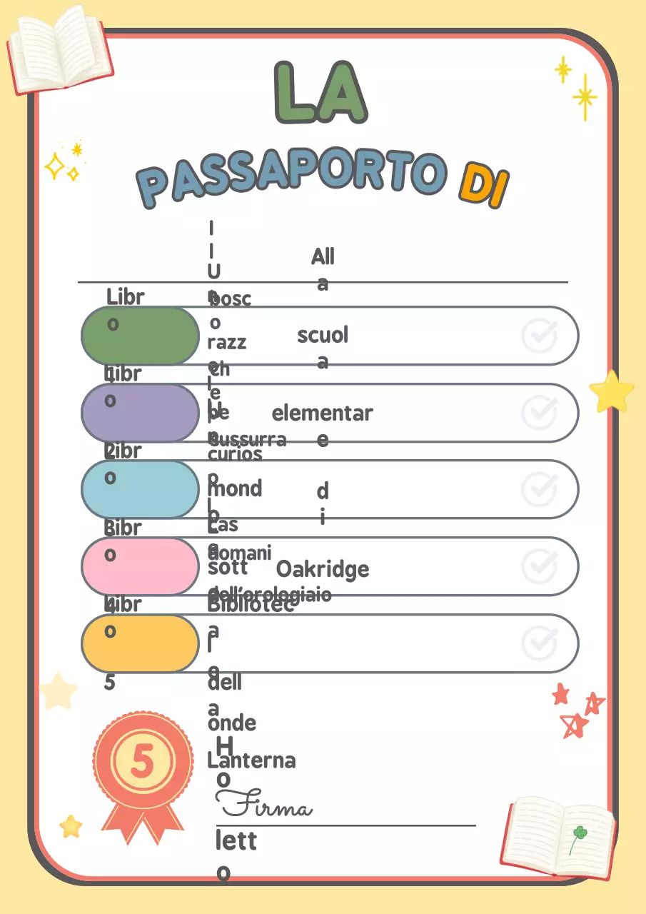 Certificato di lettura colorata e giocosa per le vacanze estive