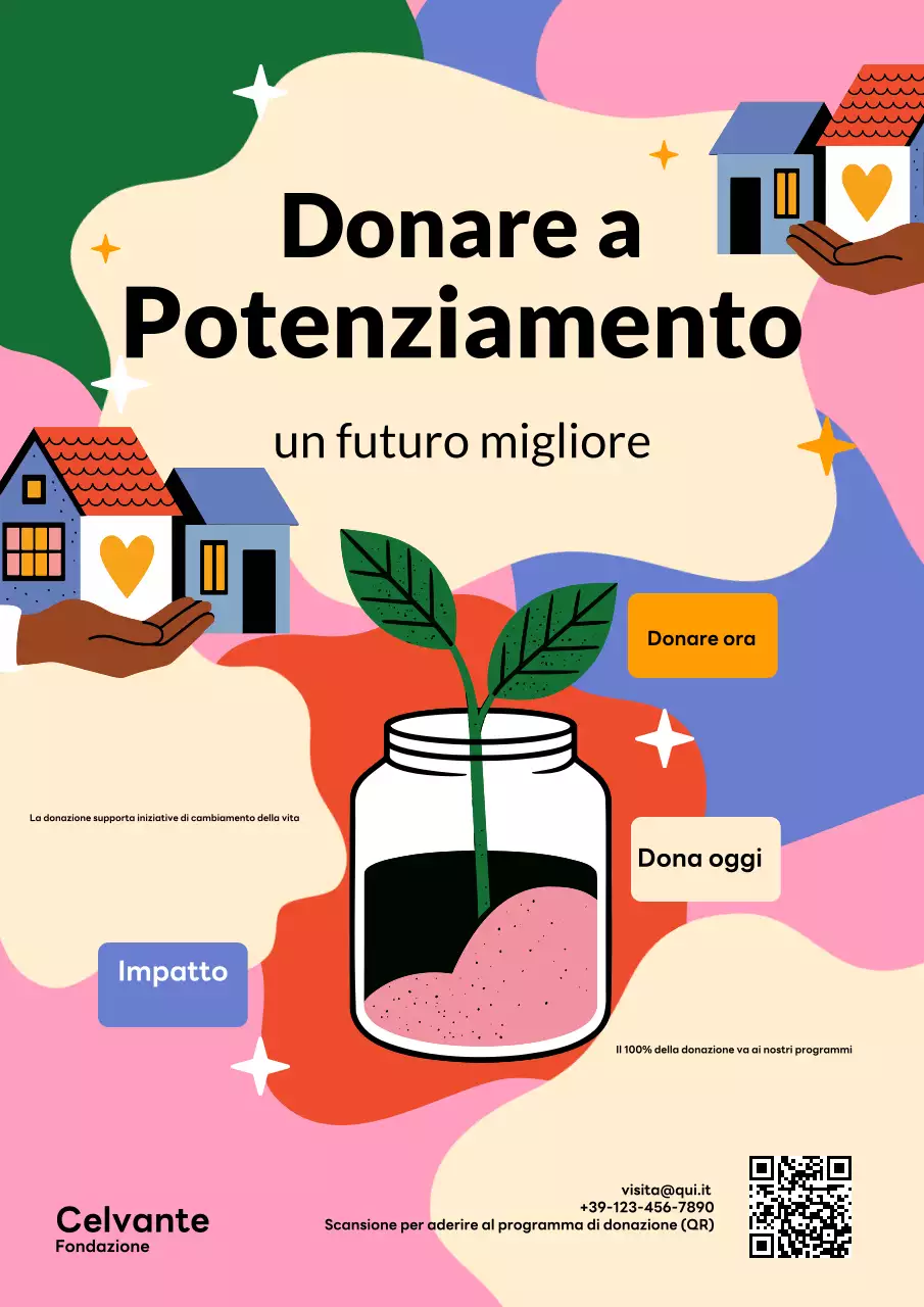 Manifesto colorato e moderno per la promozione delle donazioni