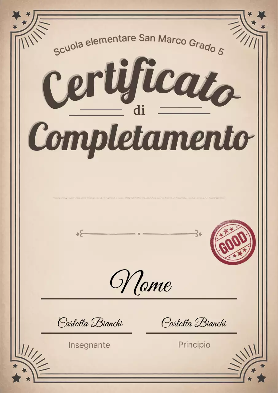 Documento di completamento del certificato vintage beige