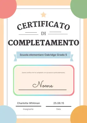 Completamento del certificato di istruzione brillante e colorata
